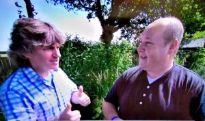Martin Hughes-games interviewing Higgy in his own wildlife garden for BBC Springwatch Special - Springwatch Guide to Moths and Butterflies in 2013